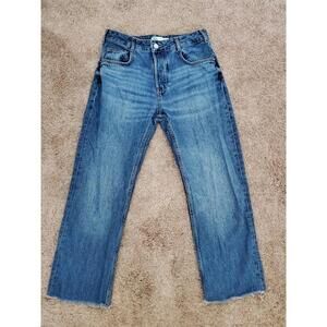 Zara High Rise Straight Leg Ankle Rigid Jeans Raw Hem Button Fly Size 4 EU 36